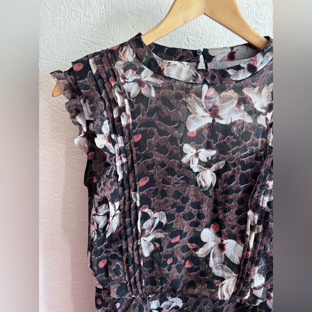 All Saints Floral Leopard Print Ruffle Ruched Hali Alessandra Mini Dress - Picture 10 of 17